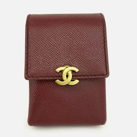 CHANEL CC LOGO BORDEAUX CAVIAR SKIN CIGARETTE TOBACCO CASE/F0283 - Picture 8 of 8
